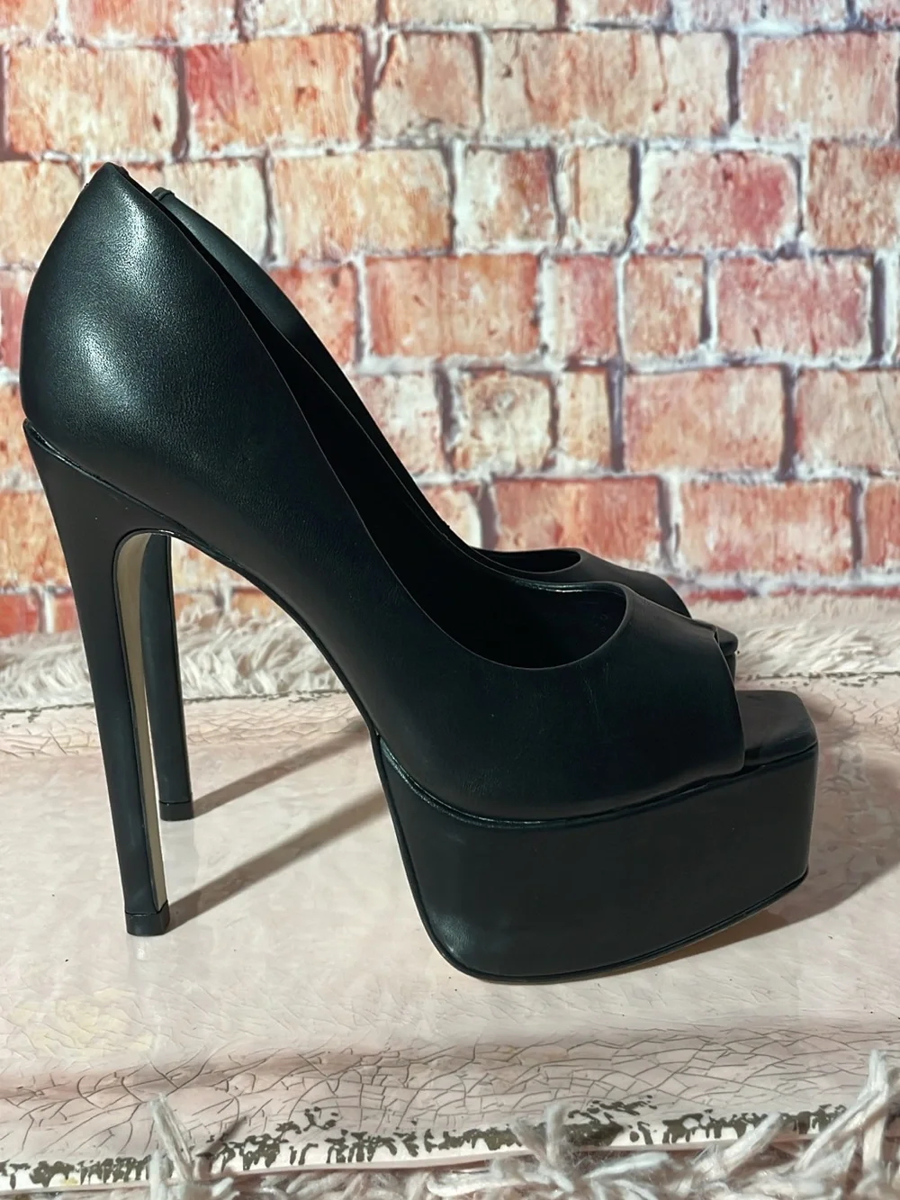 Steve Madden Black Peep-Toe Platform Pumps with Square Platform